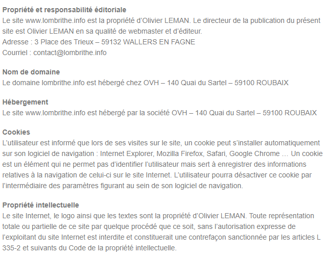 Mentions Légales du Site Lombrithé.Info